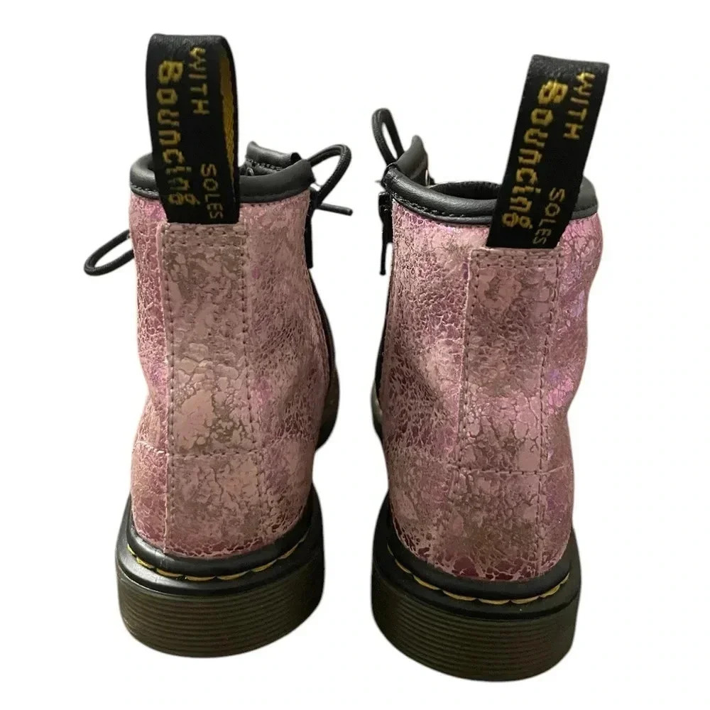 NEW! Dr. Martens Junior 1460 Crinkle Metallic Lace Up Boots - Picture 3 of 4